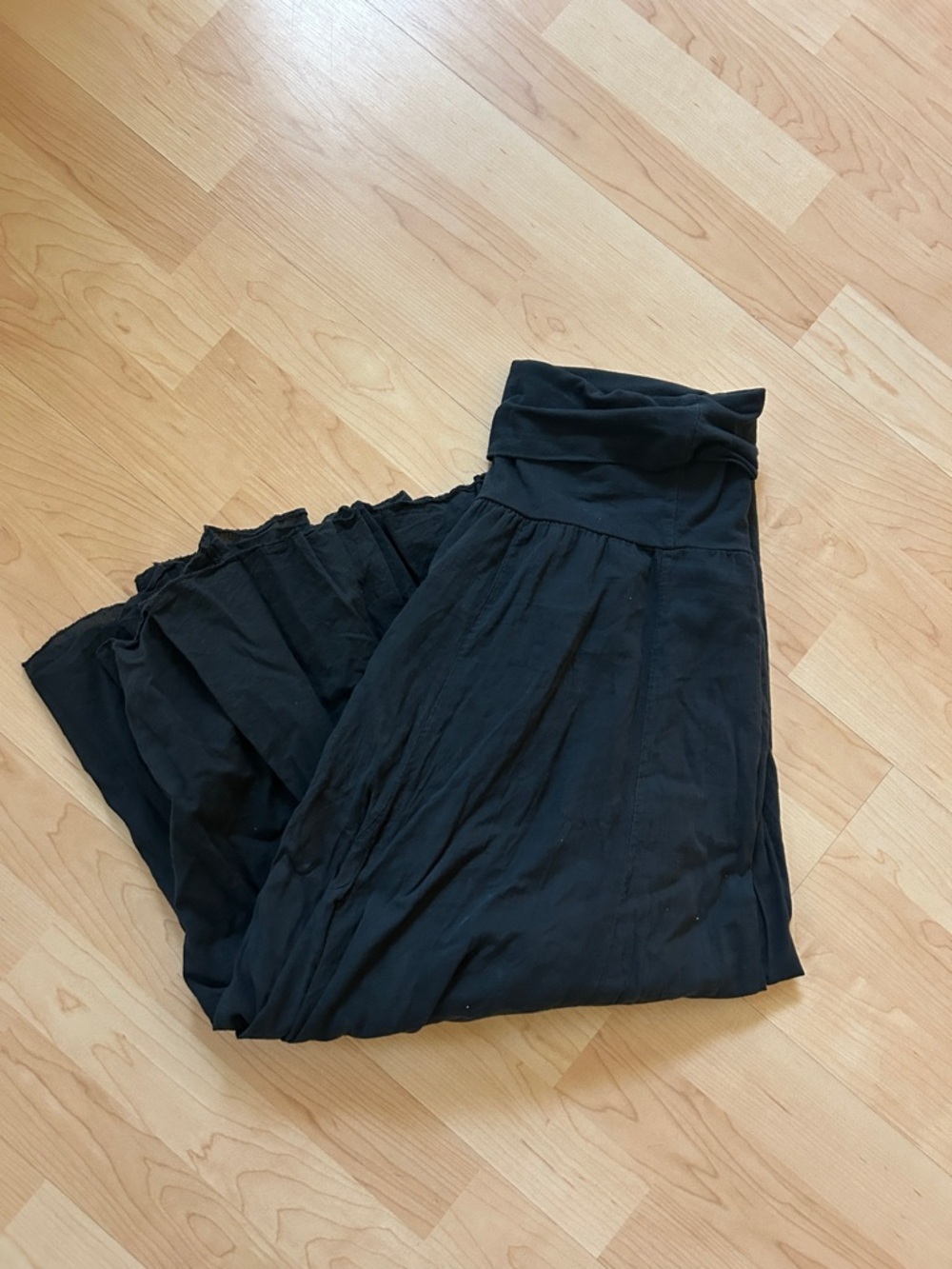 Black Maxi Skirt with Fold-Over Waistband